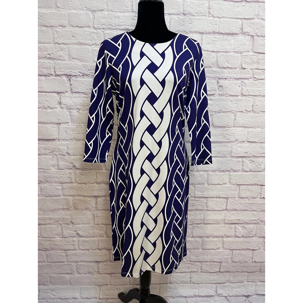 J. McLaughlin Devon Dress Navy/Gray Chatham Braid Size M. NEW